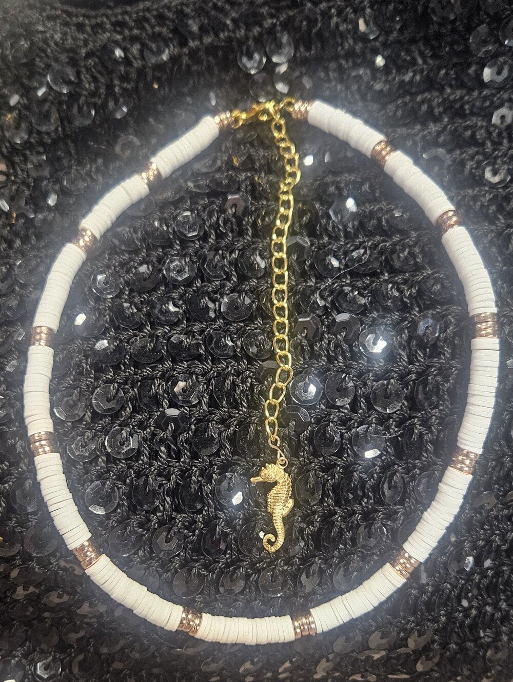 Heishi Beaded Necklace Handmade 16" W/ 4" Extender With Seahorse Dangle